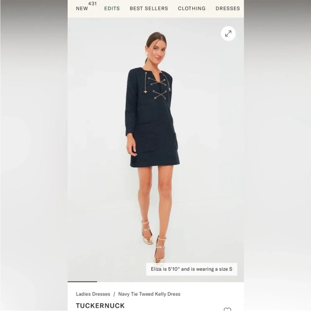 Tuckernuck Navy Tie Tweed Kelly Notched Neckline Mini Dress NWT Size M - Picture 2 of 9
